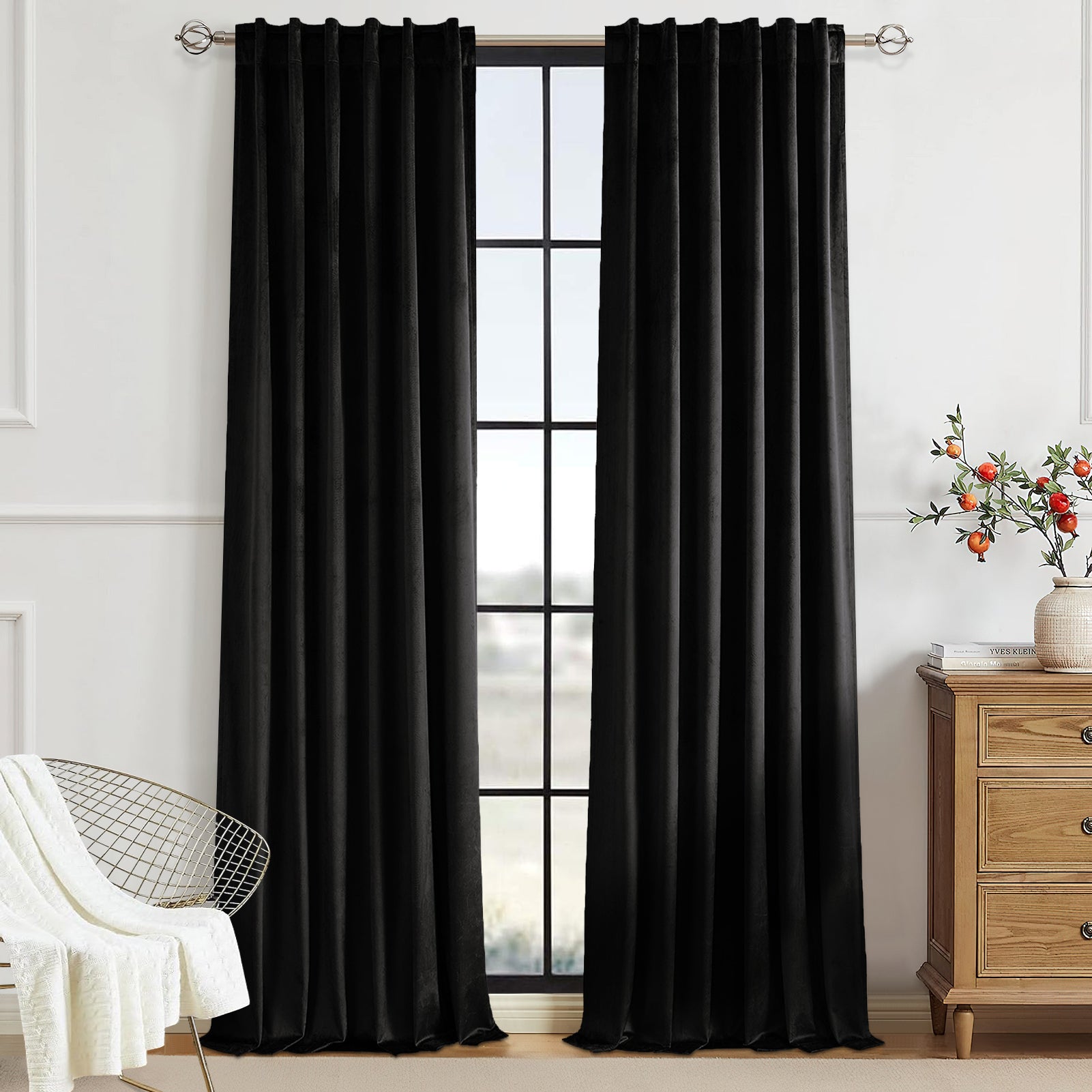 Top Finel 100% Blackout Velvet Pleated Window Shades