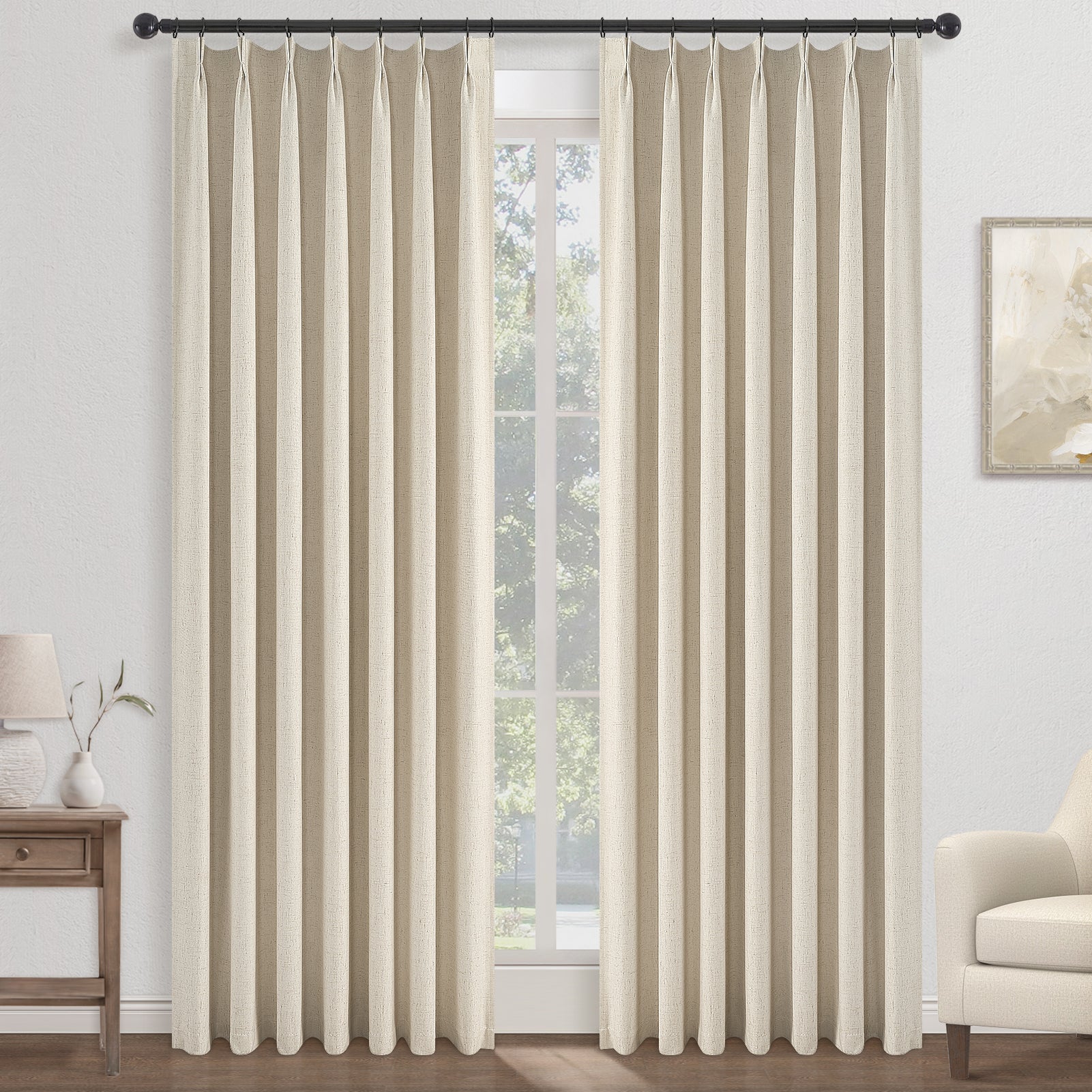 Back Tab Hooks Pleated 100% Blackout Linen Curtains,with hooks