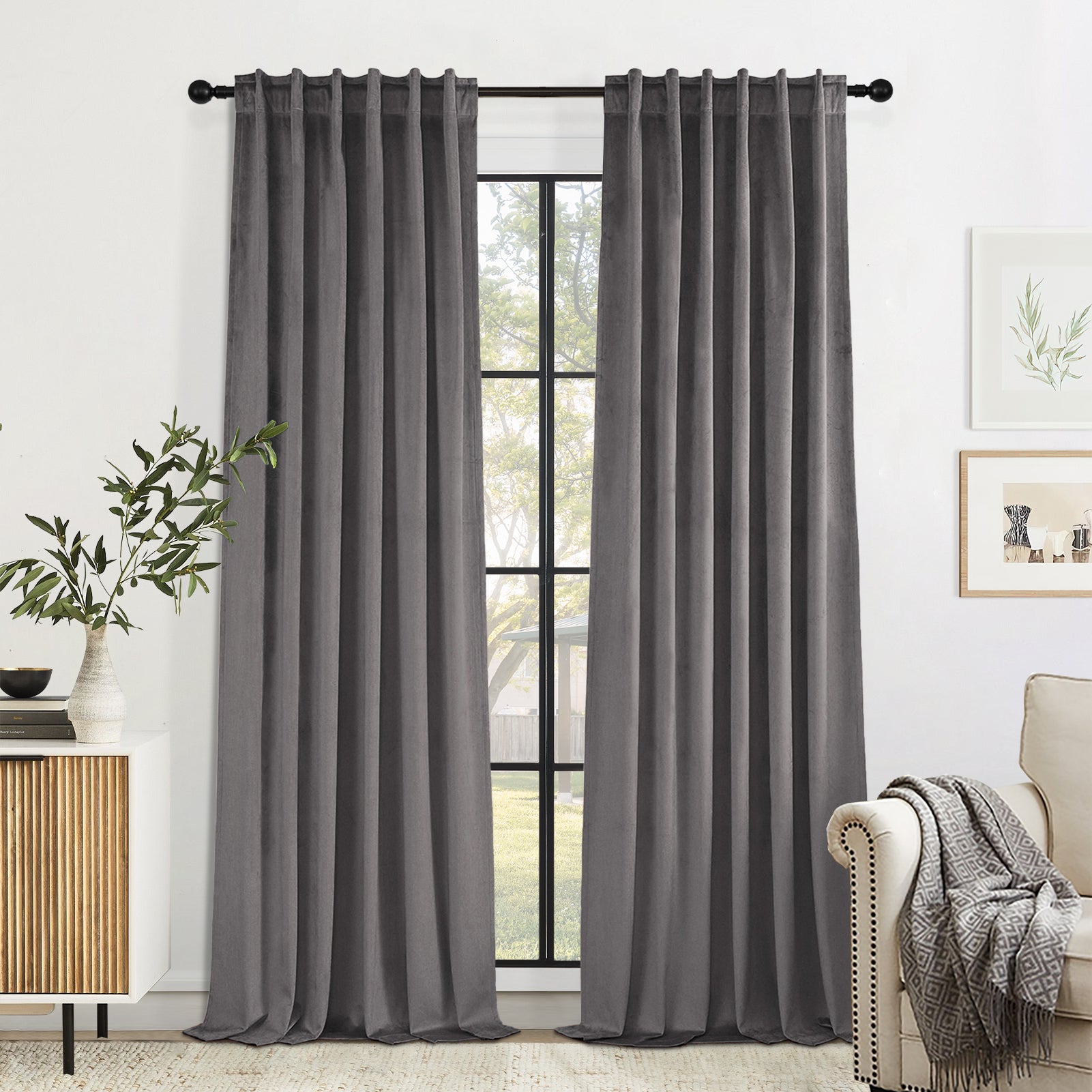 Top Finel 100% Blackout Velvet Pleated Window Shades